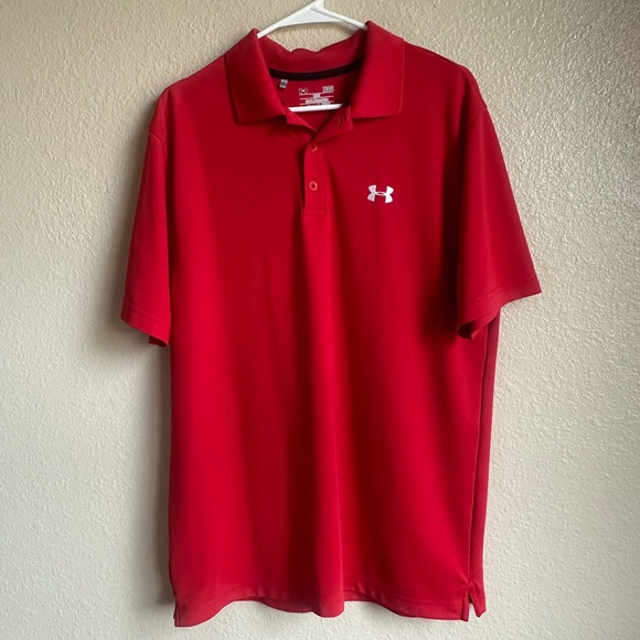 Under Armour Other - Under Armour Golf Polo HeatGear Loose Short Sleeve Red Shirt Mens Size Large